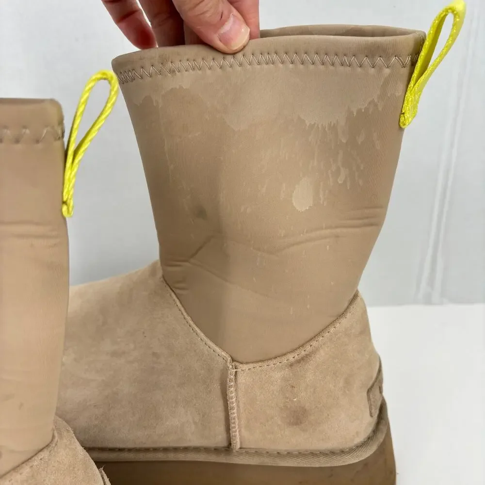 UGG Classic Dipper Platform Boots Womens Size 11 Beige Suede Neoprene Pull On
